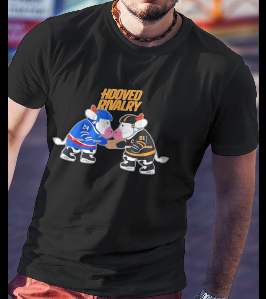Buffalo Sabres Boston Bruins Hooved Rivalry Hockey Cow Characters T-Shirt