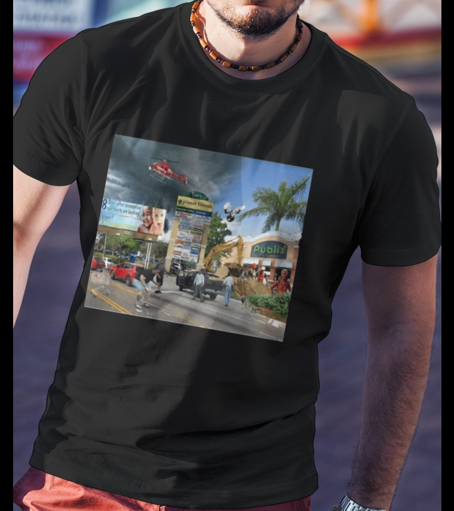 Planet Fitness Publix Chaos At Florida Shopping Plaza With Helicopter And Billboard T-Shirt