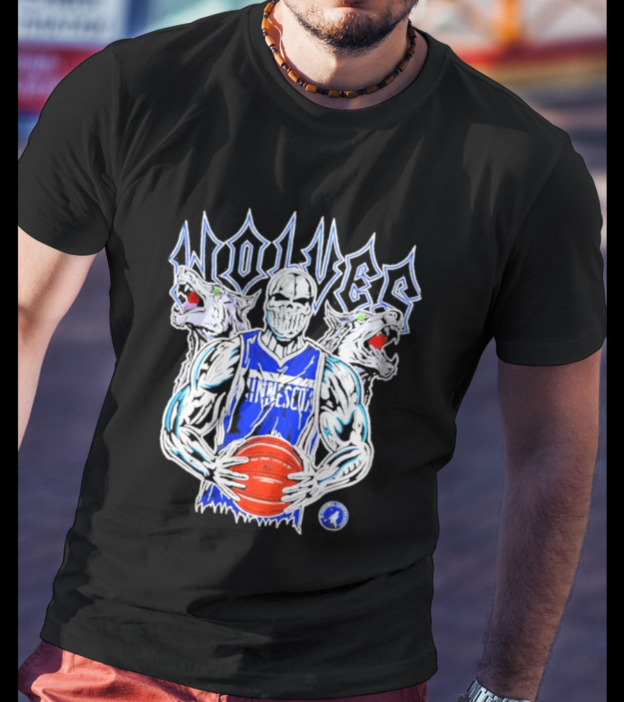 Wolves Minnesota Basketball Skeleton Player With Wolf Heads T-Shirt