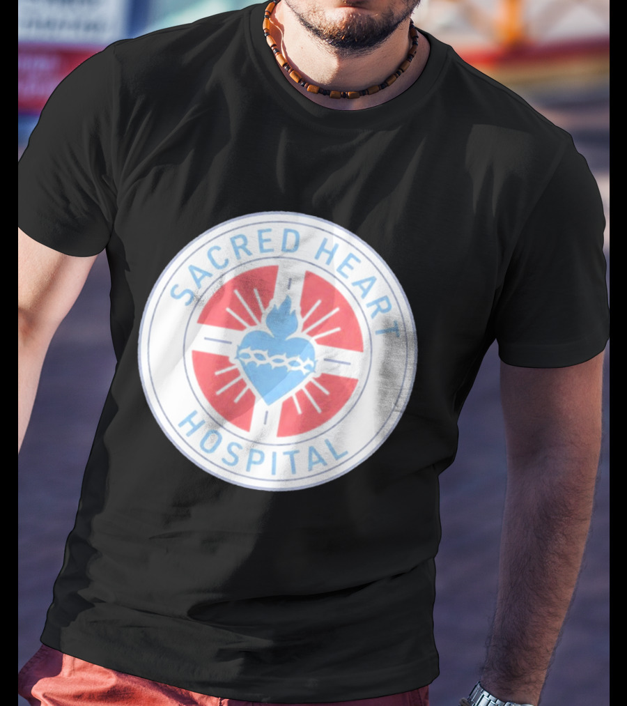 Sacred Heart Hospital Emblem With Blue And Red Heart T-Shirt