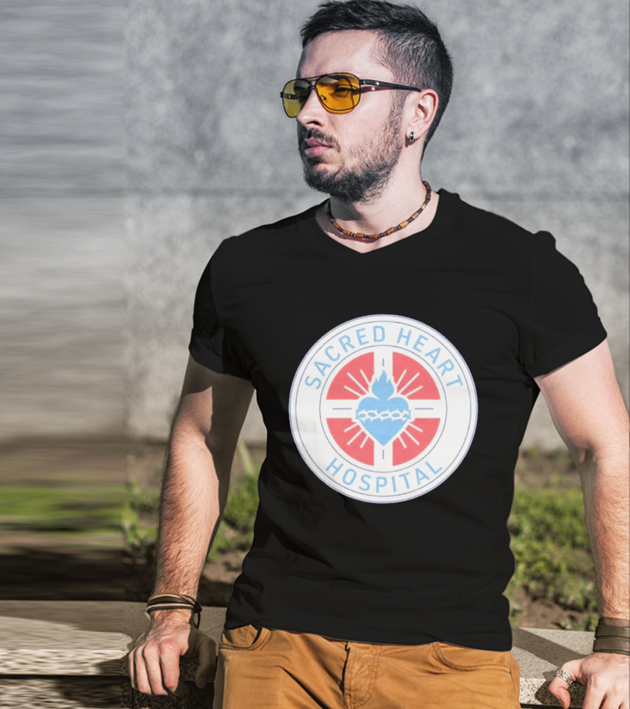Sacred Heart Hospital Emblem With Blue And Red Heart T-Shirt
