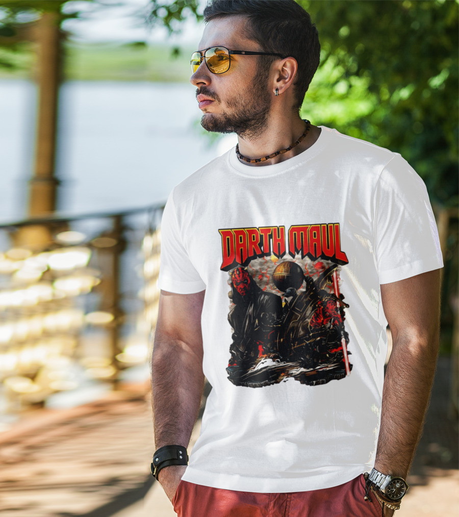 Darth Maul Star Wars Sith Warrior Battle Scene With Lightsaber And The Death Star T-Shirt