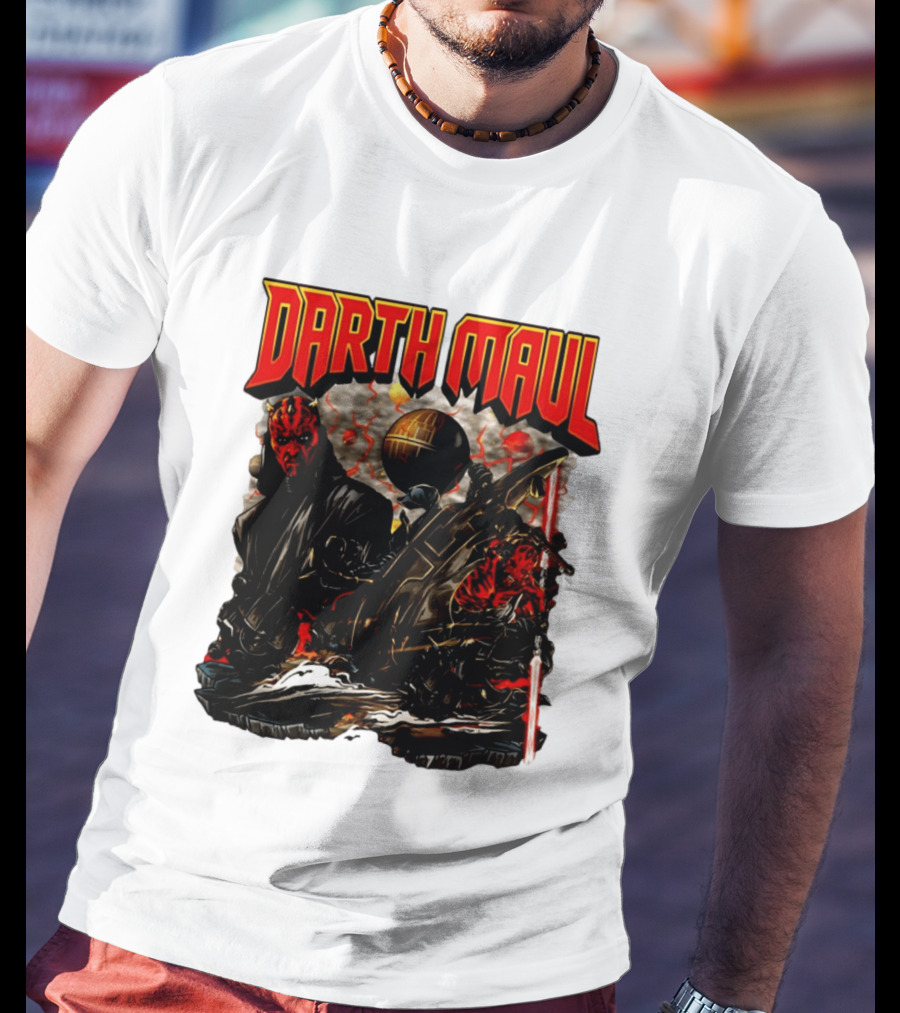Darth Maul Star Wars Sith Warrior Battle Scene With Lightsaber And The Death Star T-Shirt