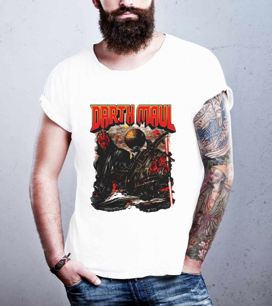Darth Maul Star Wars Sith Warrior Battle Scene With Lightsaber And The Death Star T-Shirt