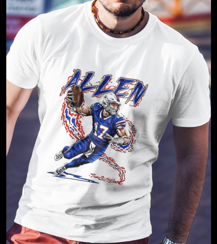 Josh Allen 17 Football Action Lightning Bolt T-Shirt
