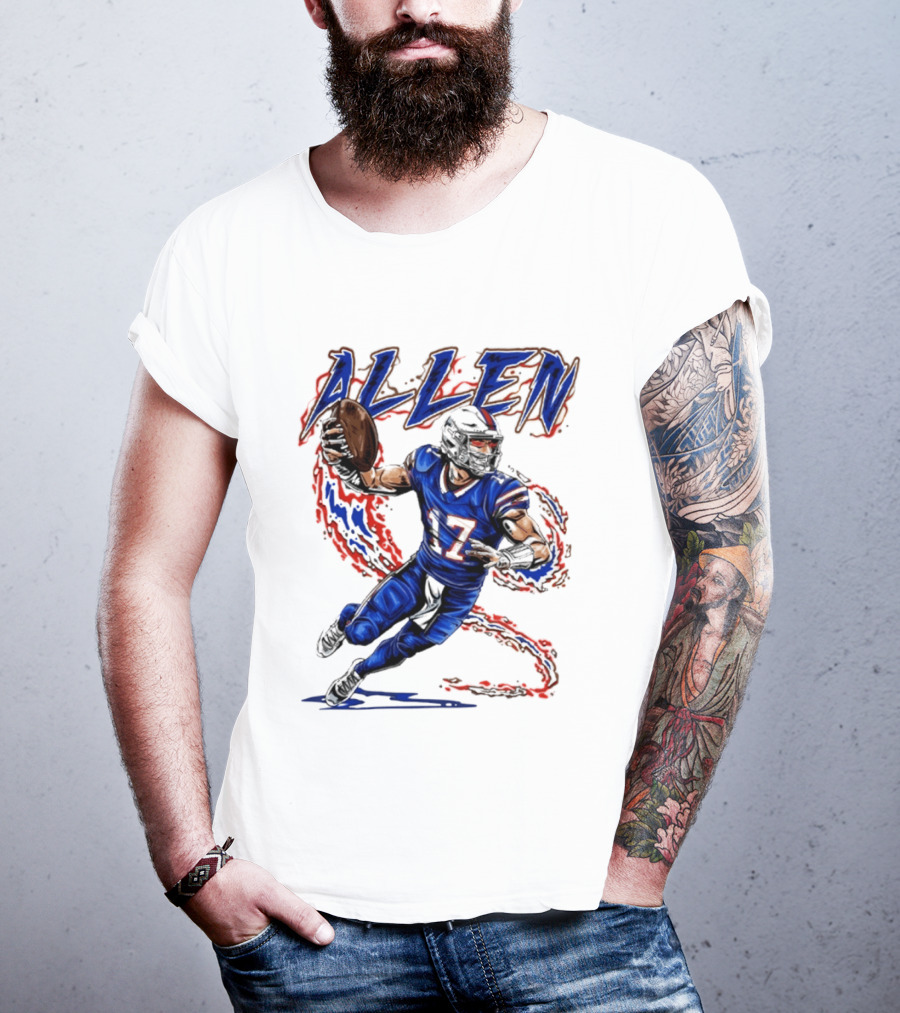 Josh Allen 17 Football Action Lightning Bolt T-Shirt