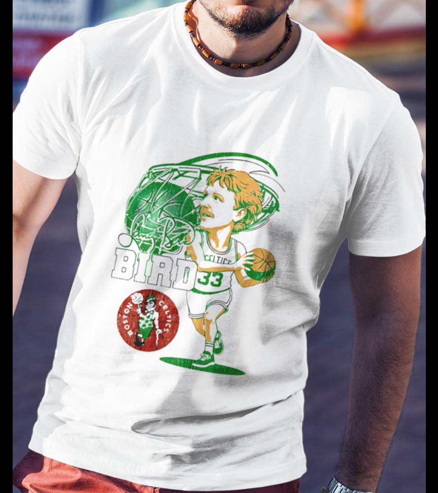 Boston Celtics Larry Bird Caricature NBA Legend 33 Basketball T-Shirt