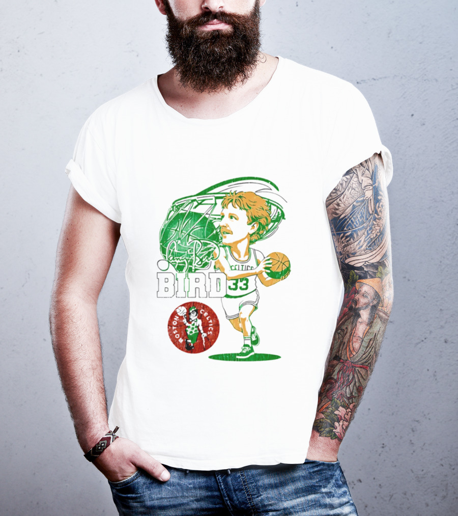 Boston Celtics Larry Bird Caricature NBA Legend 33 Basketball T-Shirt