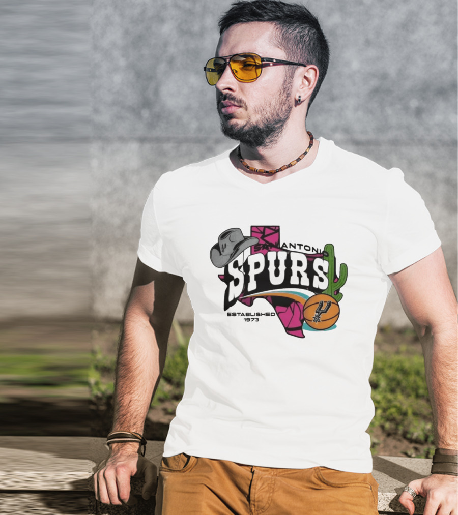 San Antonio Spurs Texas Cowboy Hat Cactus Basketball Established 1973 T-Shirt