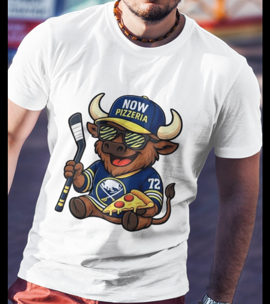 Tage Thompson Now Pizzeria Pizza Buffalo Sabres Hockey Bull Character 72 T-Shirt