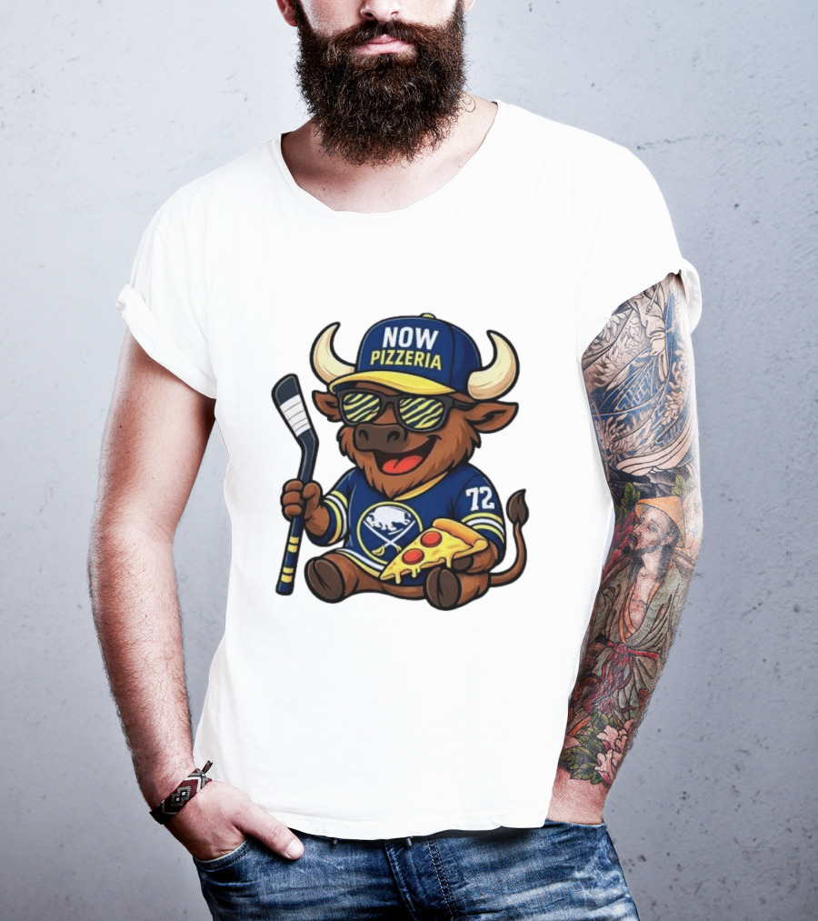 Tage Thompson Now Pizzeria Pizza Buffalo Sabres Hockey Bull Character 72 T-Shirt