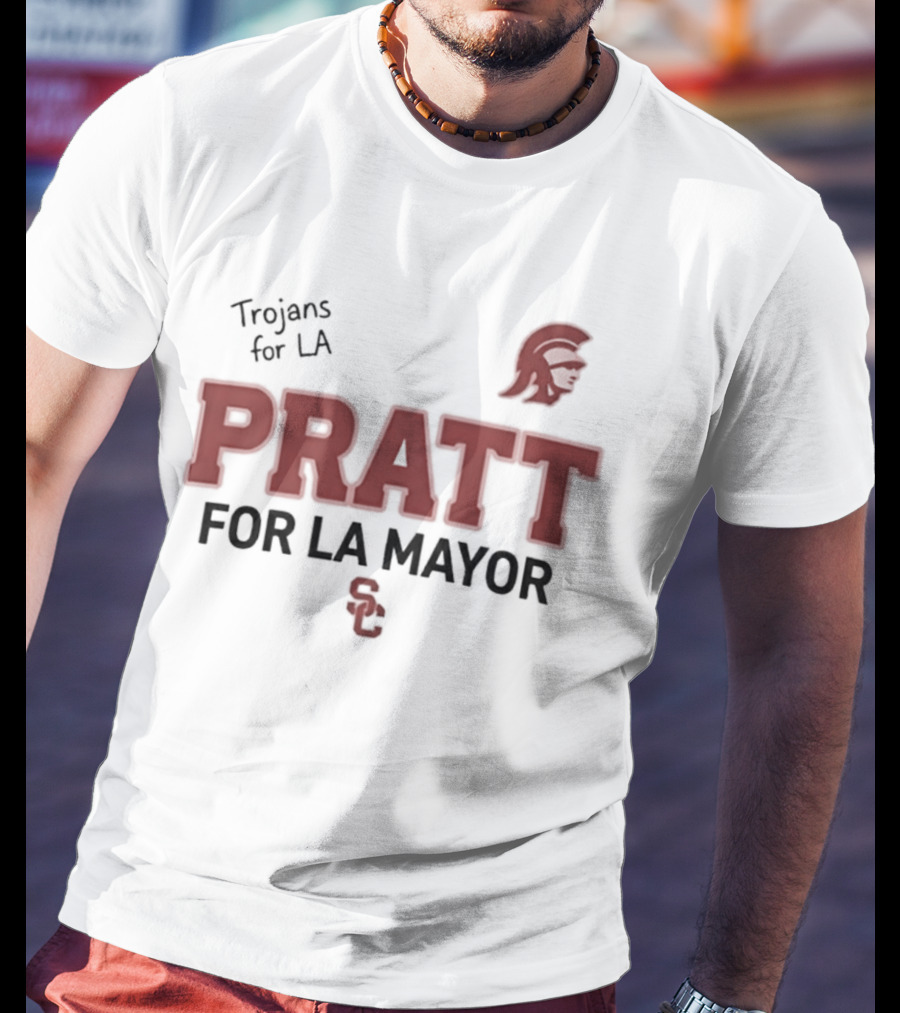 Trojans For LA Pratt For LA Mayor Campaign With Trojan Helmet T-Shirt