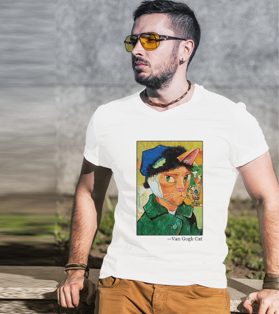 Cat In Van Gogh Style With Bandaged Ear Iconic Painting T-Shirt
