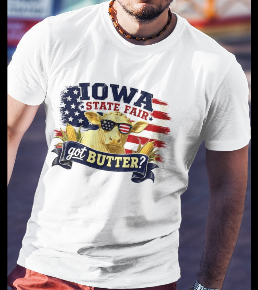 Iowa State Fair Cow Got Butter Corn American Flag T-Shirt