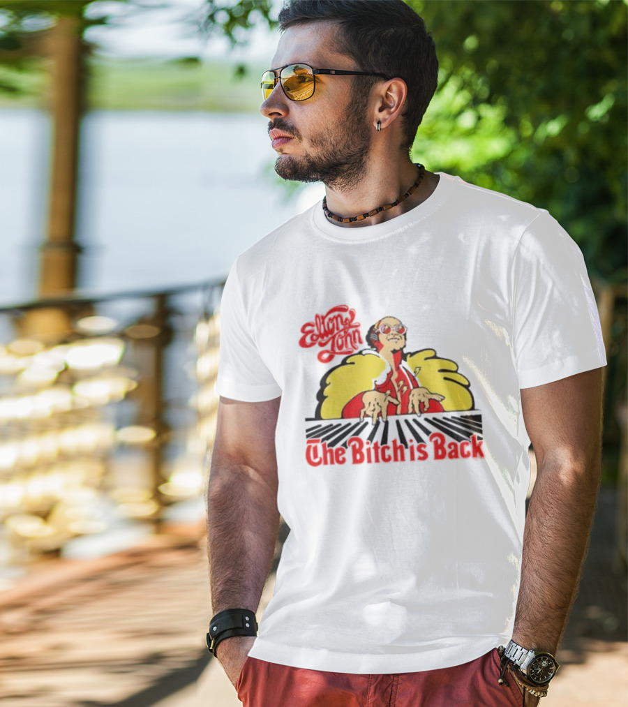 Elton John The Bitch Is Back Burst Yellow And Red T-Shirt