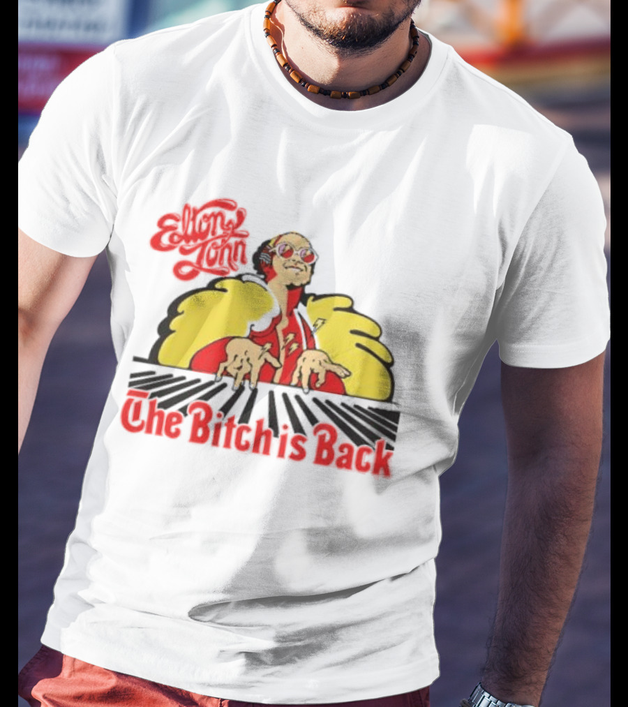 Elton John The Bitch Is Back Burst Yellow And Red T-Shirt