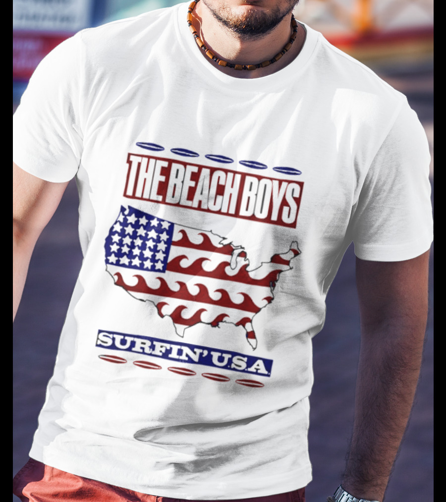 The Beach Boys Surfin' USA American Flag Waves Map T-Shirt