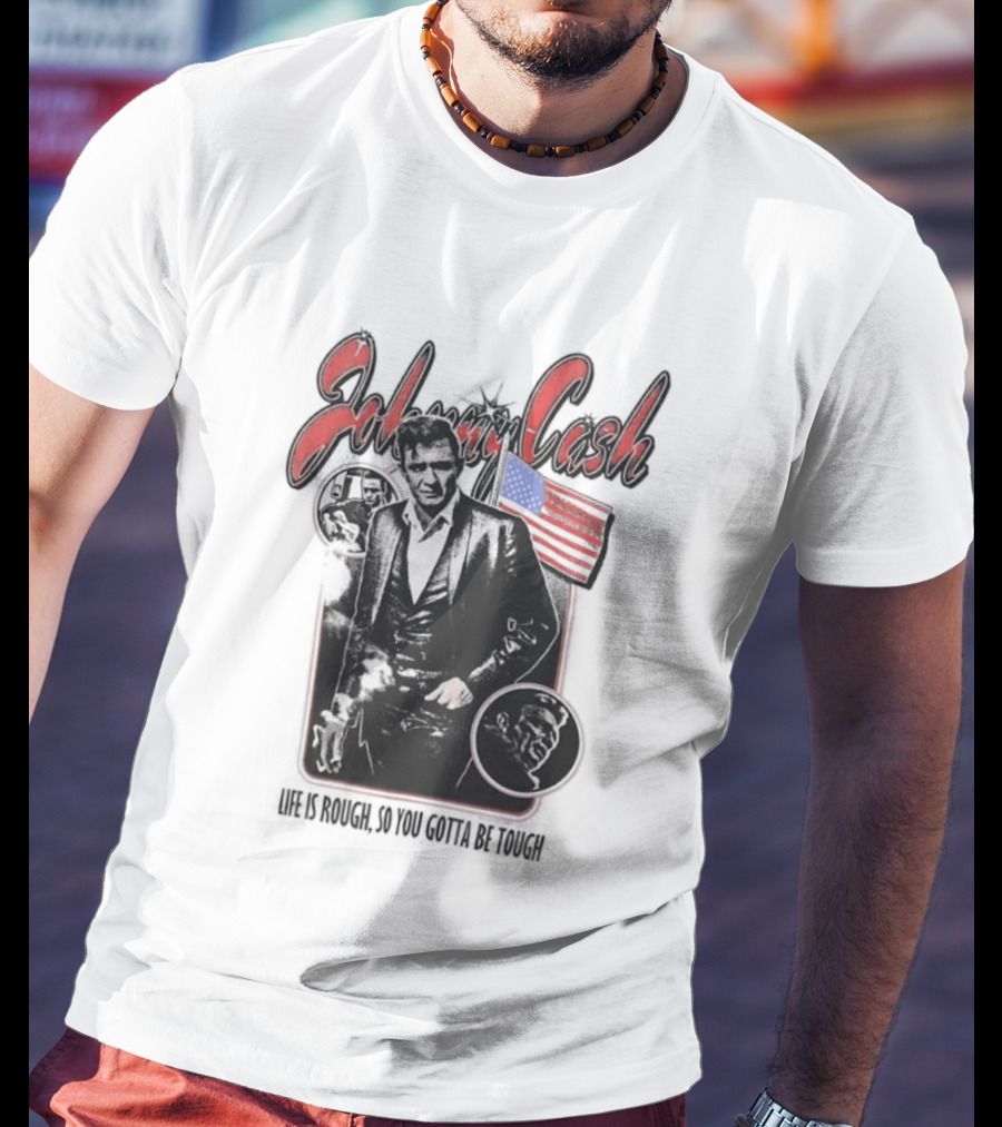 Johnny Cash Life Is Rough So You Gotta Be Tough 1956 Tour USA Flag T-Shirt