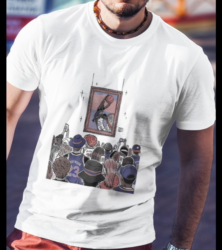 Mitchell Robinson New York Knicks Dunk Moment Over Philadelphia 76ers Joel Embiid Basketball Fans Gallery T-Shirt