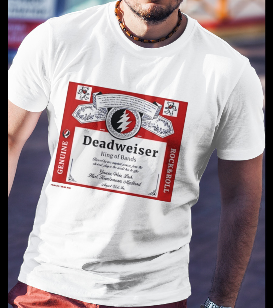 Deadweiser Grateful Dead King Of Bands Rock And Roll Label Genuine Tie Dye Spiral Lightning Bolt T-Shirt
