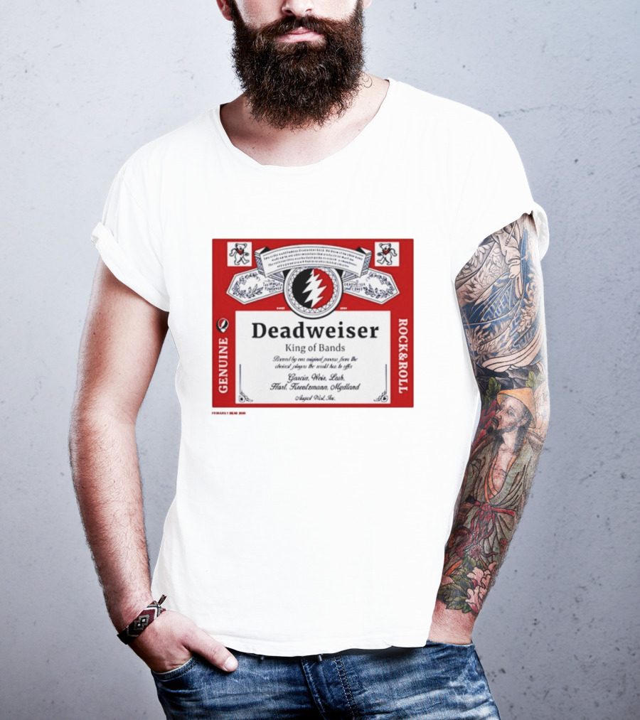 Deadweiser Grateful Dead King Of Bands Rock And Roll Label Genuine Tie Dye Spiral Lightning Bolt T-Shirt