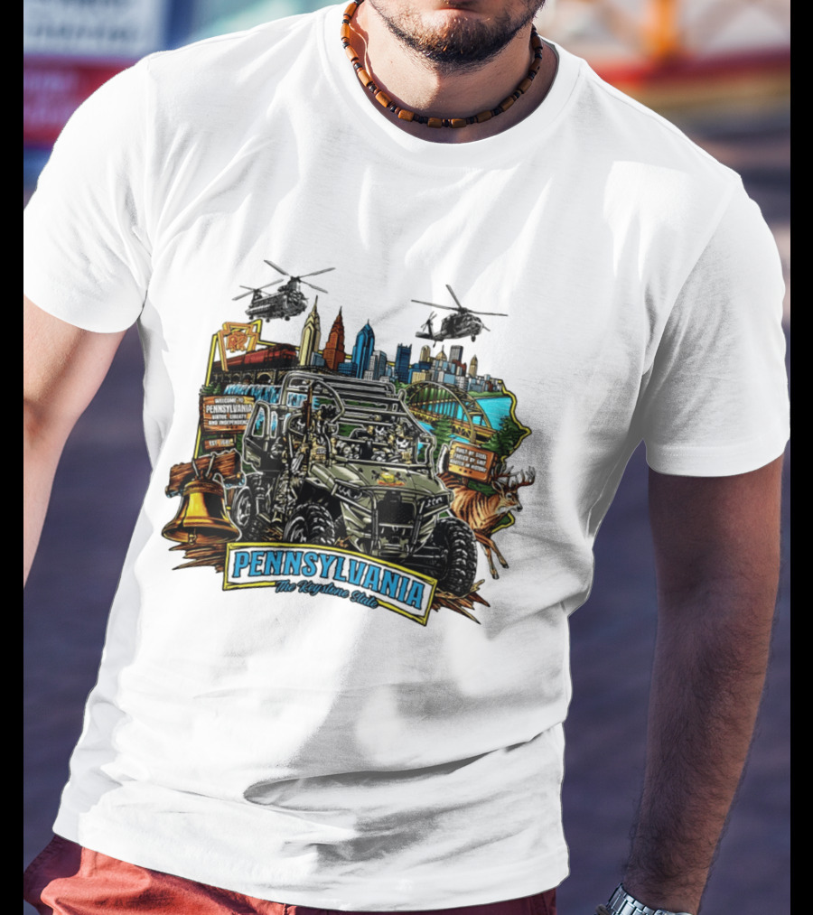 Pennsylvania The Keystone State Adventure Skyline Wildlife And City Landmarks T-Shirt