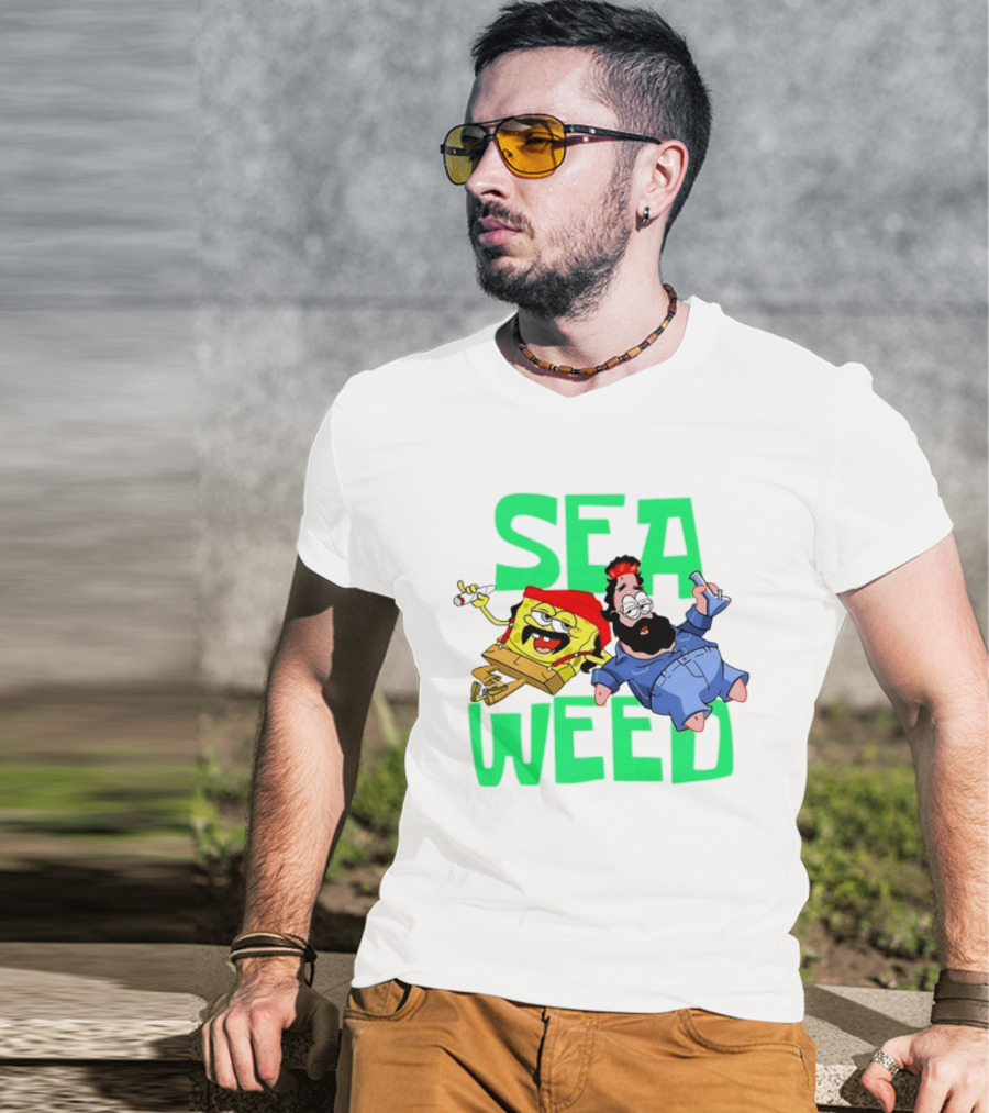 Sea Weed Sponge And Bearded Duo Cartoon Characters T-Shirt