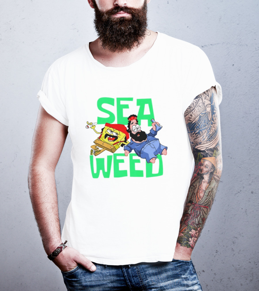 Sea Weed Sponge And Bearded Duo Cartoon Characters T-Shirt