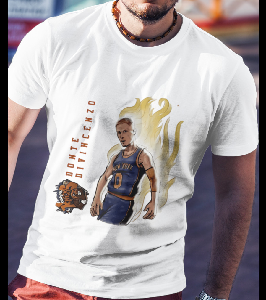 Donte DiVincenzo New York Knicks Flaming Basketball Inferno T-Shirt
