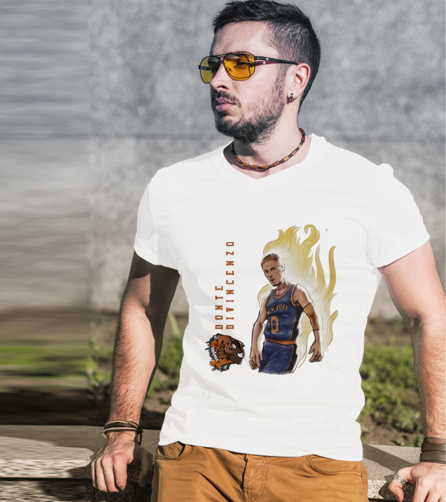 Donte DiVincenzo New York Knicks Flaming Basketball Inferno T-Shirt