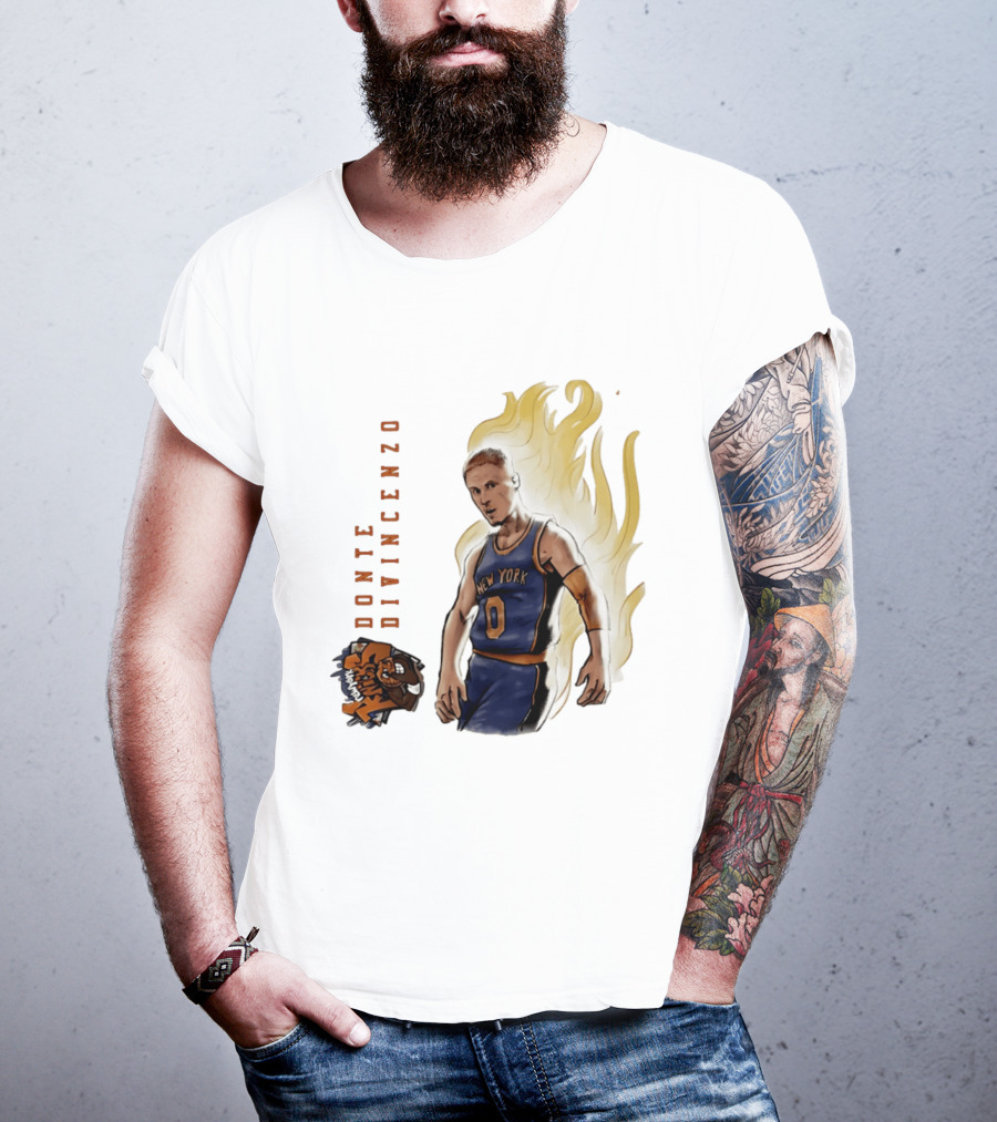 Donte DiVincenzo New York Knicks Flaming Basketball Inferno T-Shirt