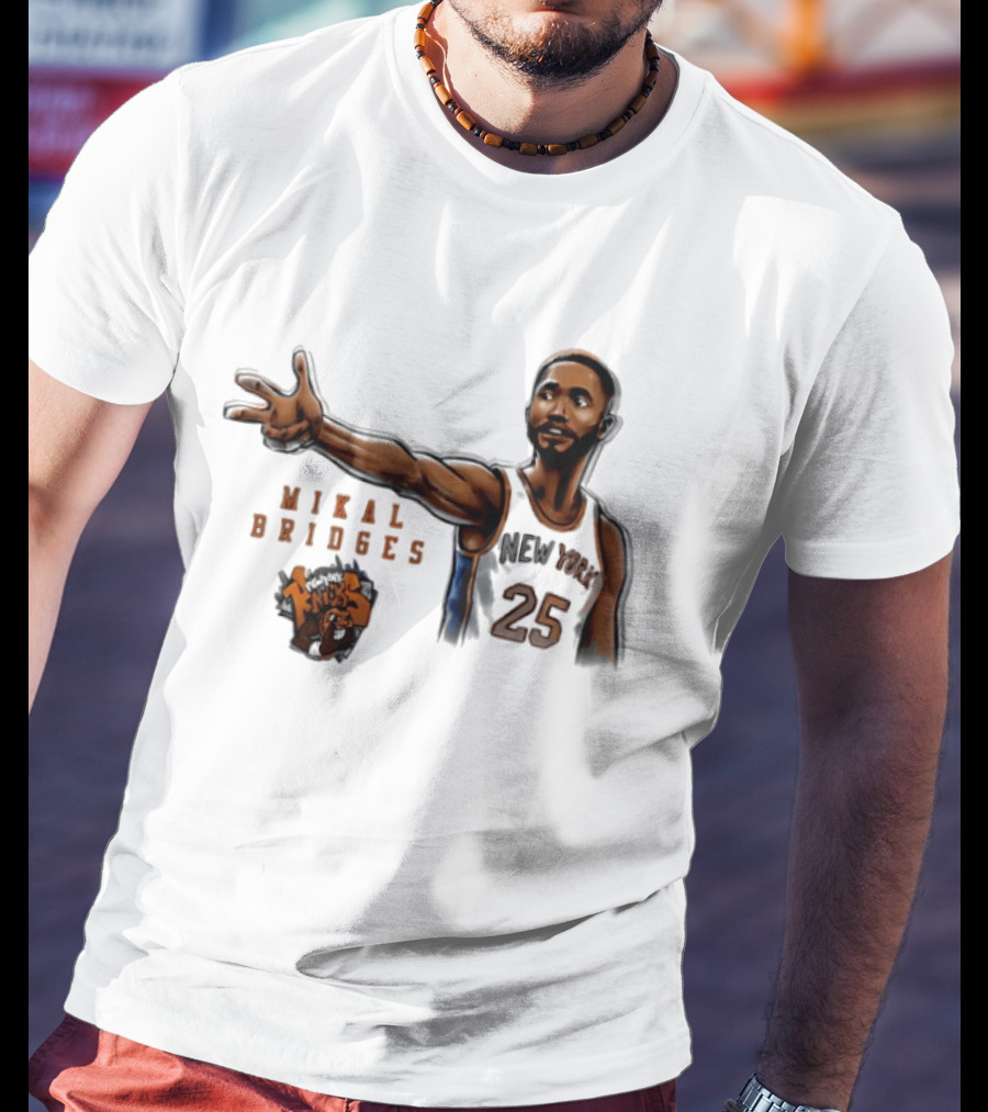 Mikal Bridges New York Knicks 25 Basketball Pose T-Shirt