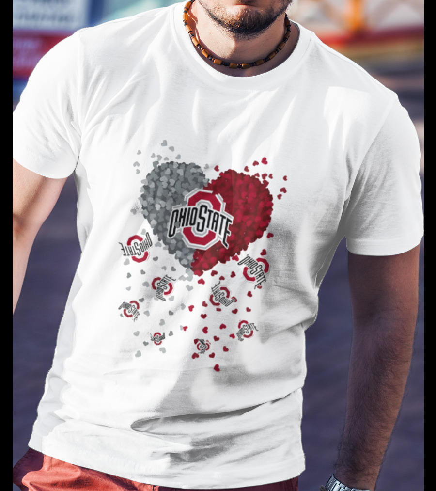 Heart Of Ohio State Buckeyes Football 2026 Red And Gray Hearts With Buckeye Logos T-Shirt