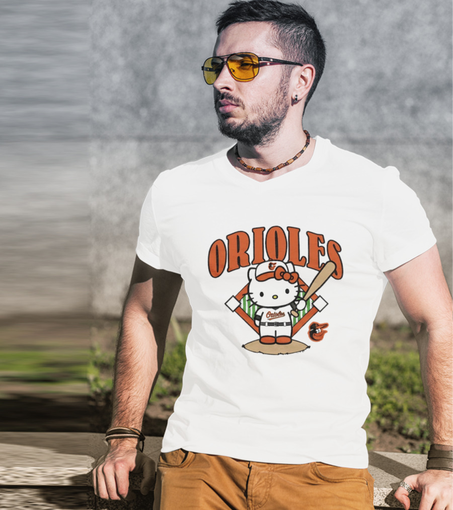 Baltimore Orioles Hello Kitty MLB Collaboration With Baseball T-Shirt