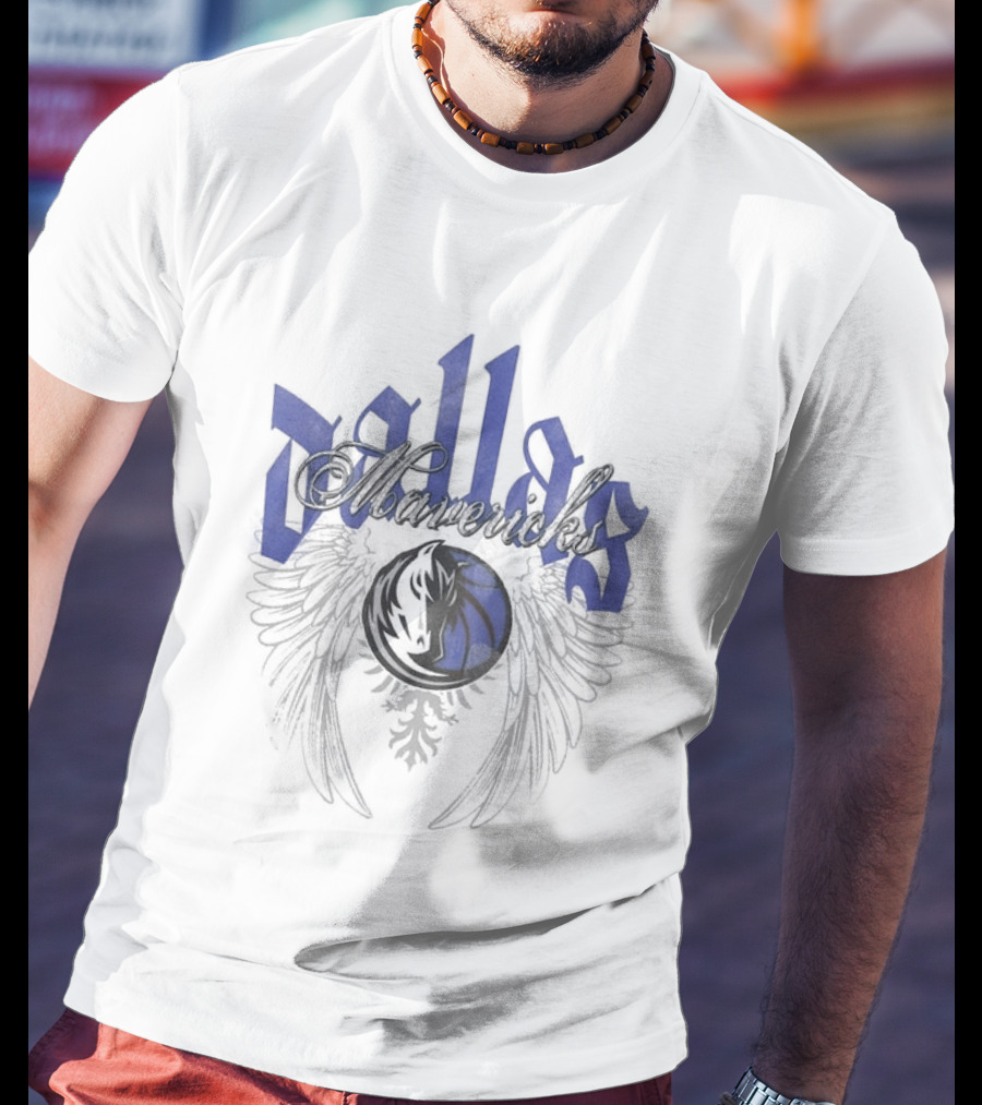 Dallas Mavericks Mitchell & Ness Old English Blue Wings T-Shirt