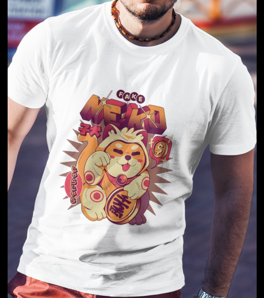 Fake Neko Shiba Inu Lucky Cat Coin Japan T-Shirt