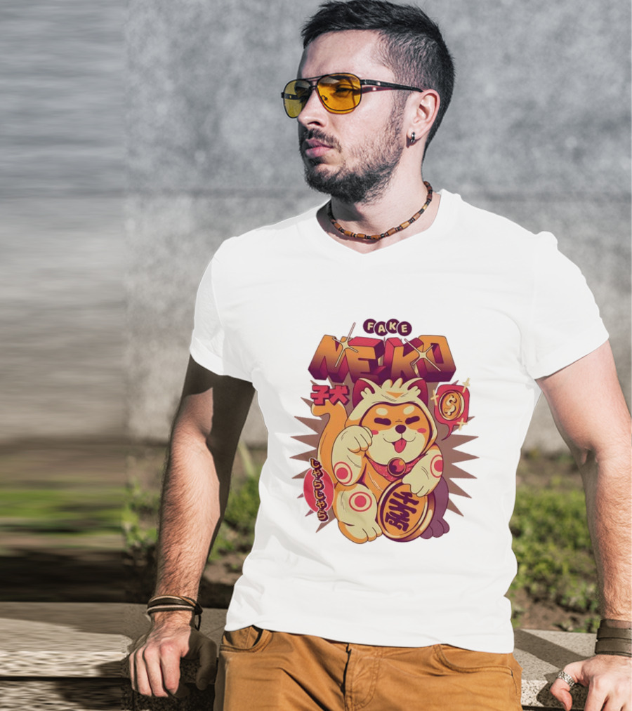Fake Neko Shiba Inu Lucky Cat Coin Japan T-Shirt