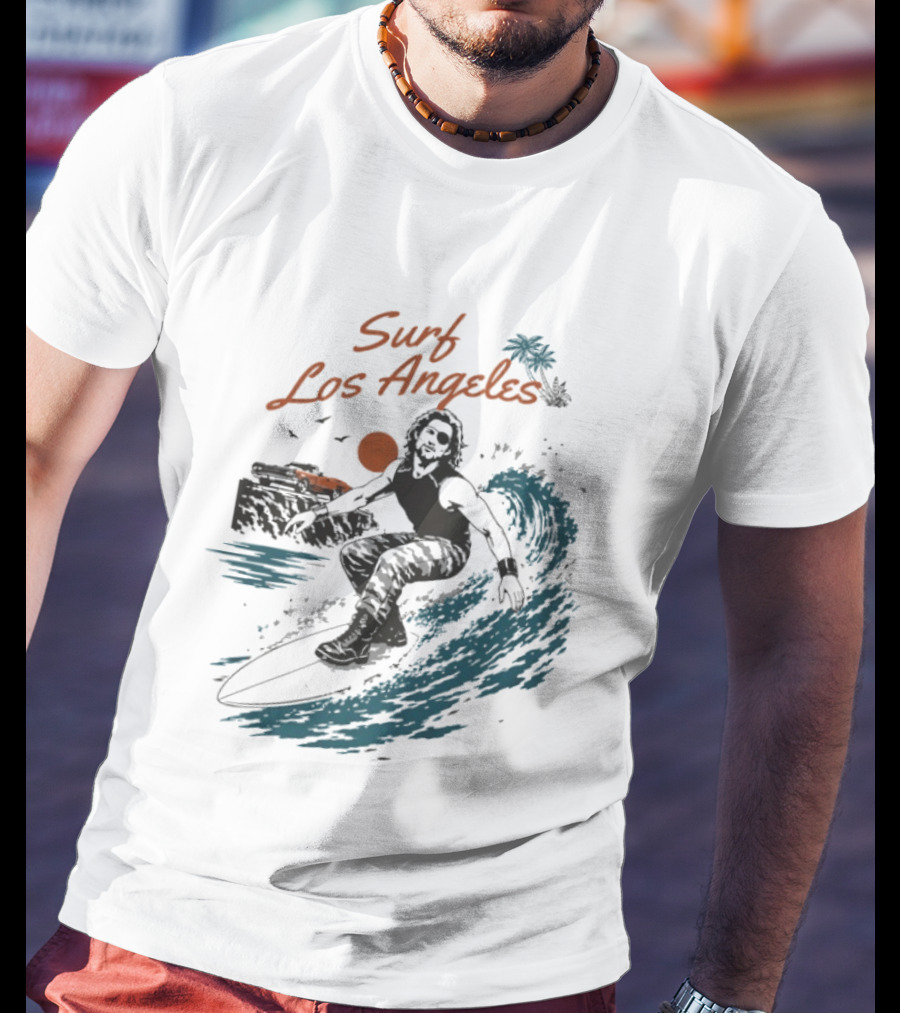Surf Los Angeles 2026 Vintage Surfer With Sunset And Palm Tree Ocean Wave T-Shirt