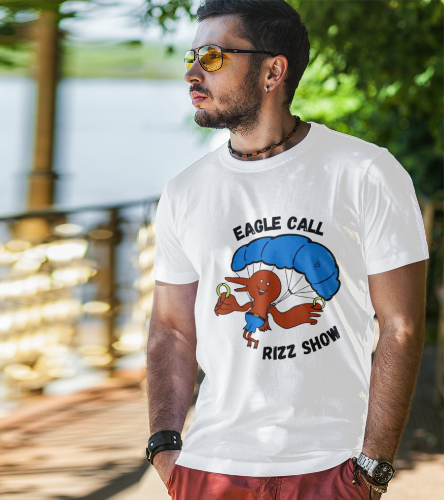 Eagle Call Rizz Show Parachuting Bird Character With Blue Canopy T-Shirt