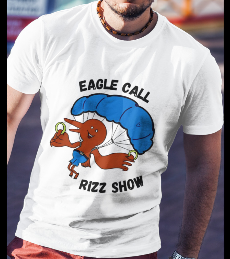 Eagle Call Rizz Show Parachuting Bird Character With Blue Canopy T-Shirt