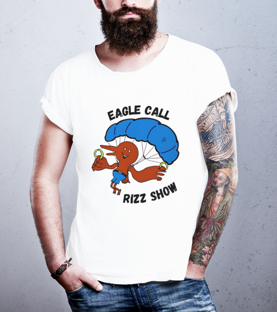 Eagle Call Rizz Show Parachuting Bird Character With Blue Canopy T-Shirt