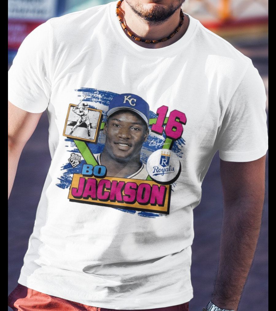 Bo Jackson 16 Kansas City Royals Topps 75 Vintage Baseball Memorabilia T-Shirt