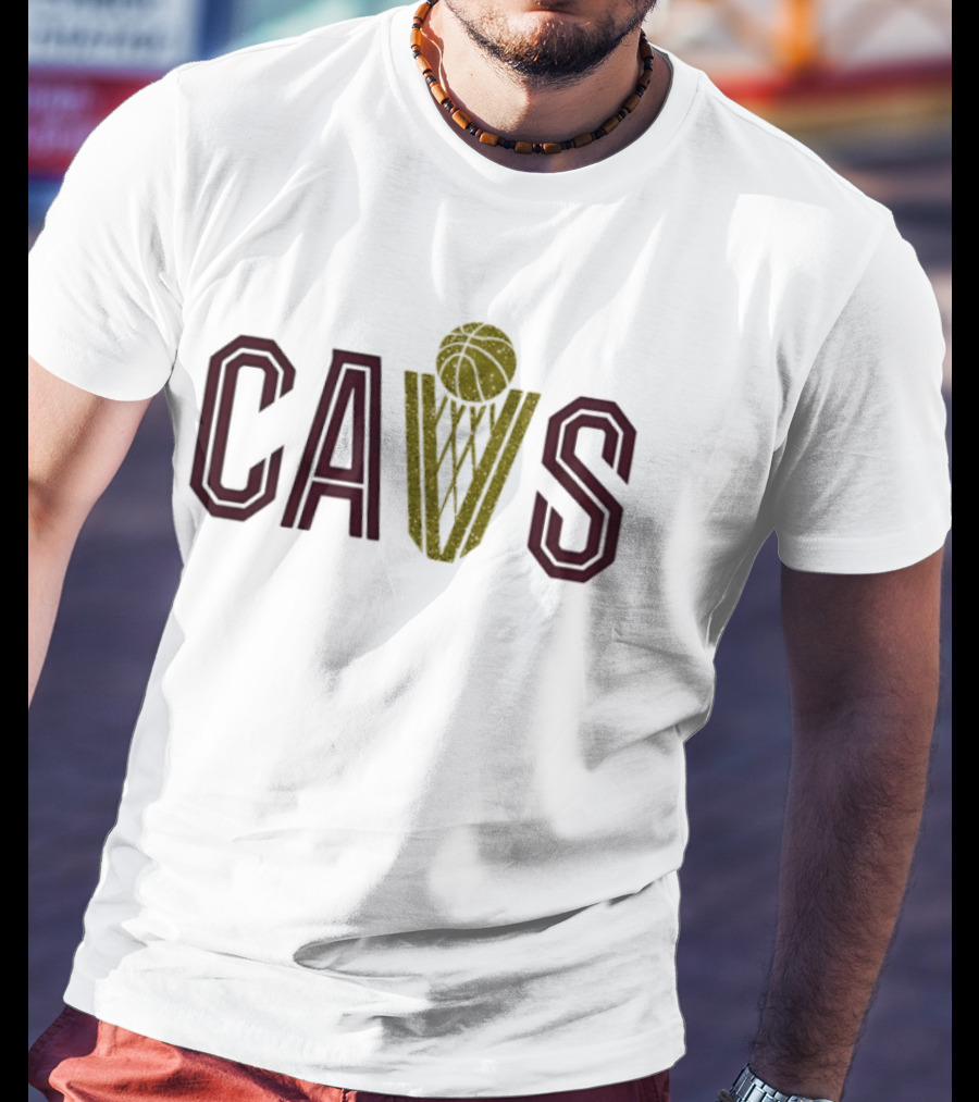 CAVS Gold Glitter Basketball Trophy Net T-Shirt