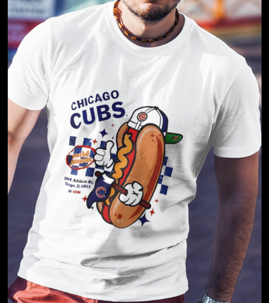 Chicago Cubs World Famous 1060 Addison St Hot Dog Wrigley Field Baseball Fan T-Shirt