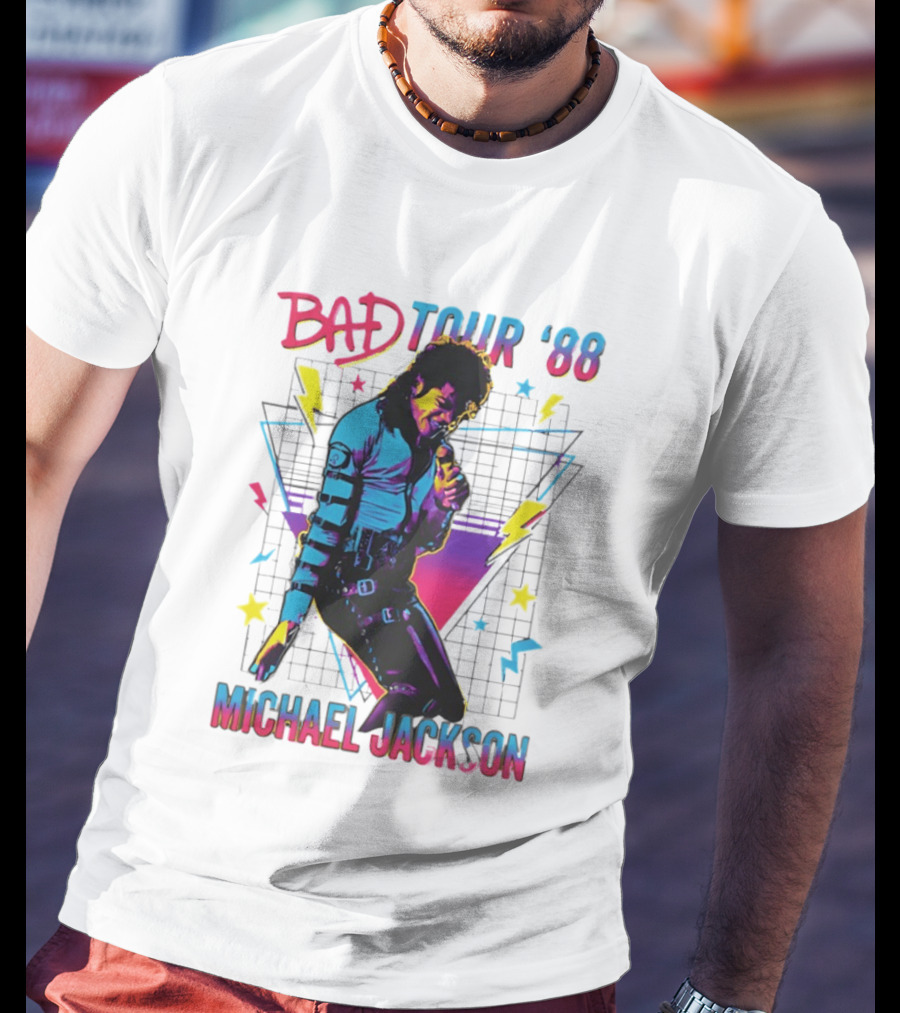 BAD Tour '88 Michael Jackson 90s Styles Retro Lightning Stars T-Shirt