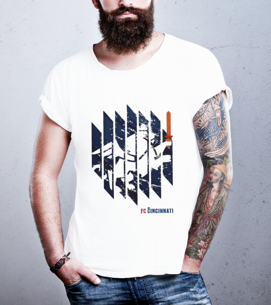 FC Cincinnati Sheared Lion Football Fans Iconic Bold Striped Image T-Shirt