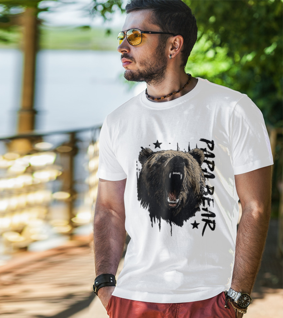 Papa Bear Distressed Flag Bold Grizzly Roar Father's Day T-Shirt