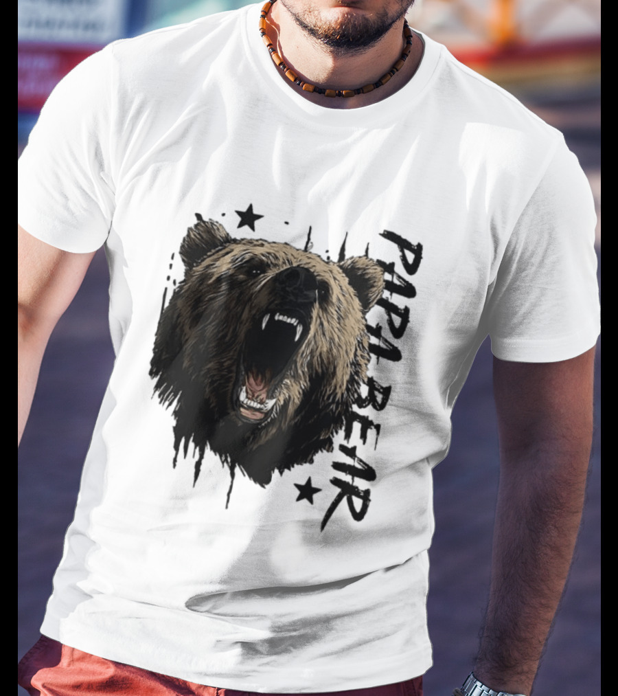 Papa Bear Distressed Flag Bold Grizzly Roar Father's Day T-Shirt