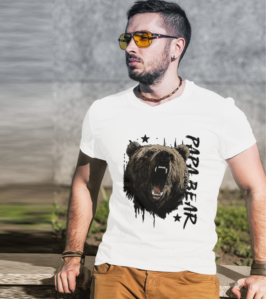 Papa Bear Distressed Flag Bold Grizzly Roar Father's Day T-Shirt