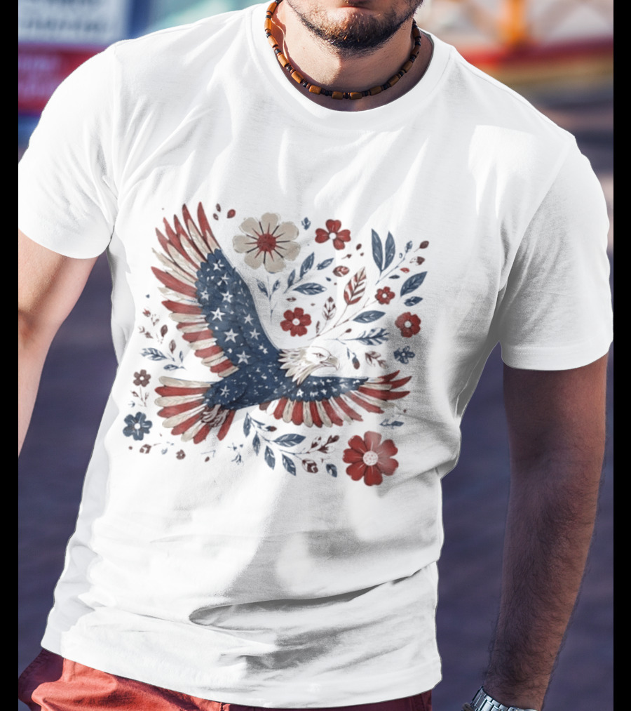 Patriotic Eagle 4th Of July USA 250th Anniversary Freedom Floral T-Shirt